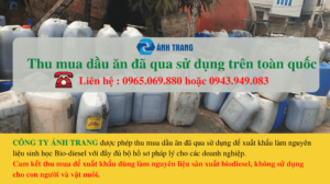 Báo giá thu mua dầu ăn đã qua sử dụng